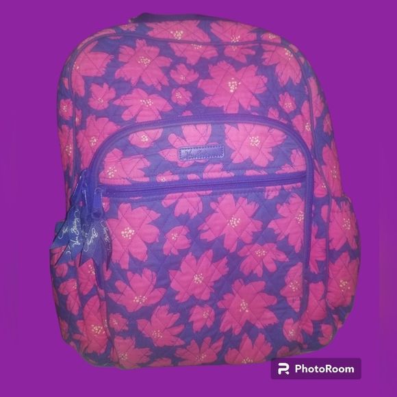 Vera Bradley💜Tropical Flower Design Pink and Purple Backpack - Picture 2 of 10